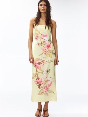 NWT H&M YELLOW FLORAL BANDEAU DRESS SIZE S